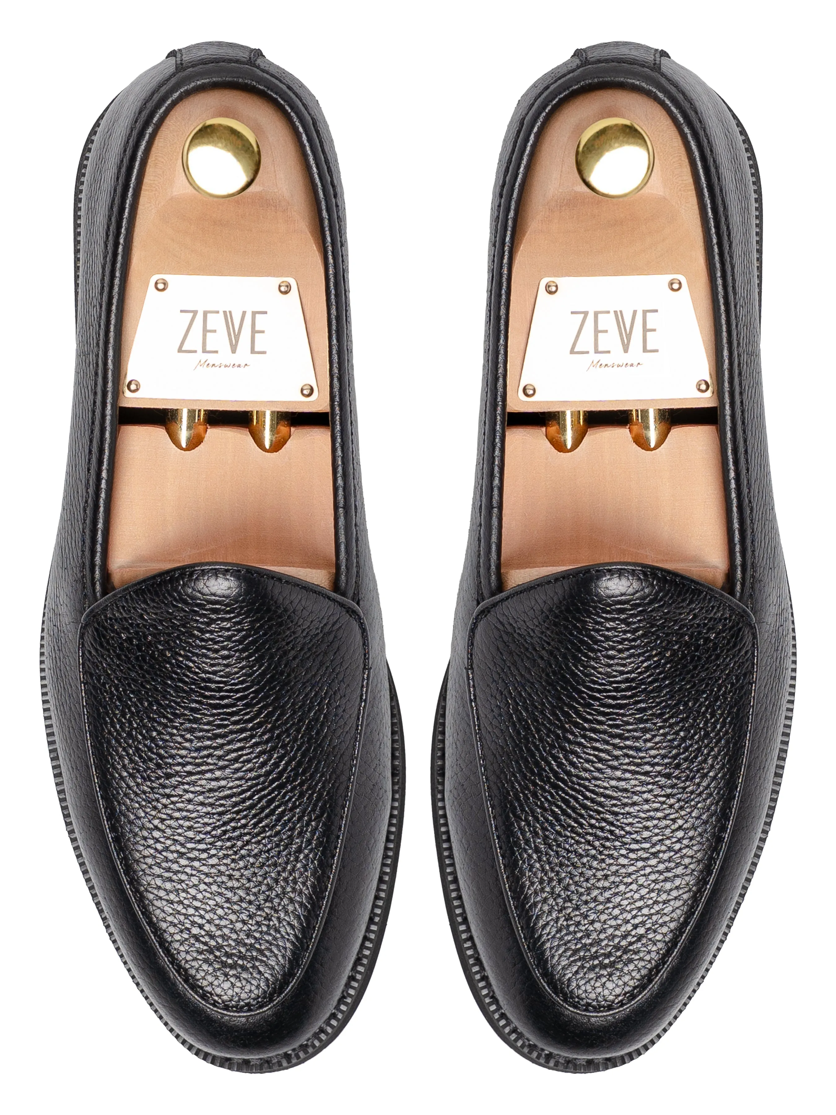 Belgian Loafer - Black Pebble Grain Leather (Crepe Sole)
