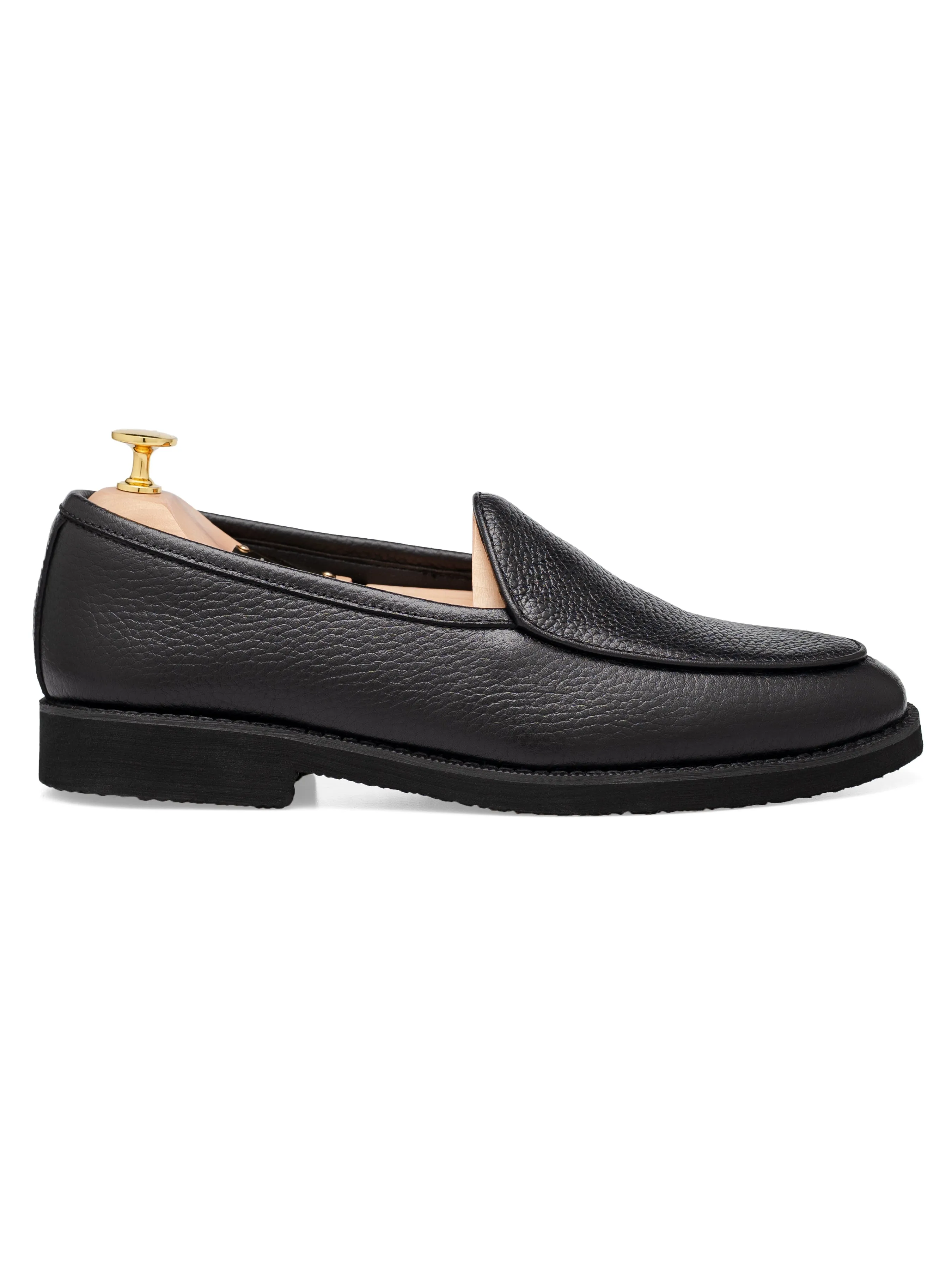 Belgian Loafer - Black Pebble Grain Leather (Crepe Sole)