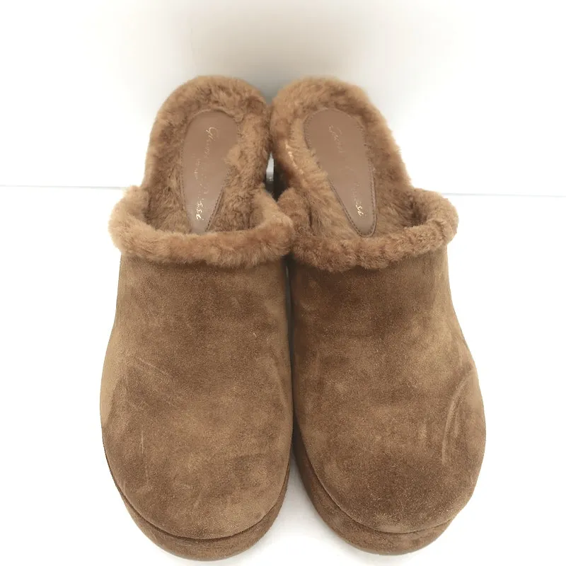 Gianvito Rossi Lyss Shearling Clogs Brown Suede Size 36 Platform Mules