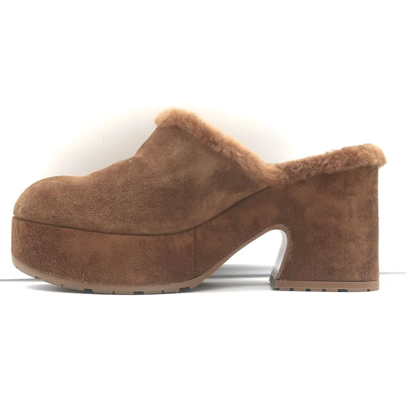 Gianvito Rossi Lyss Shearling Clogs Brown Suede Size 36 Platform Mules