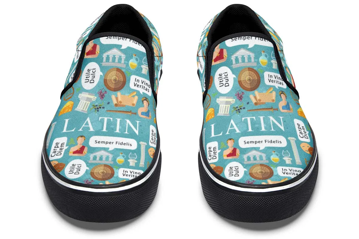 Latin Phrases Slip-On Shoes