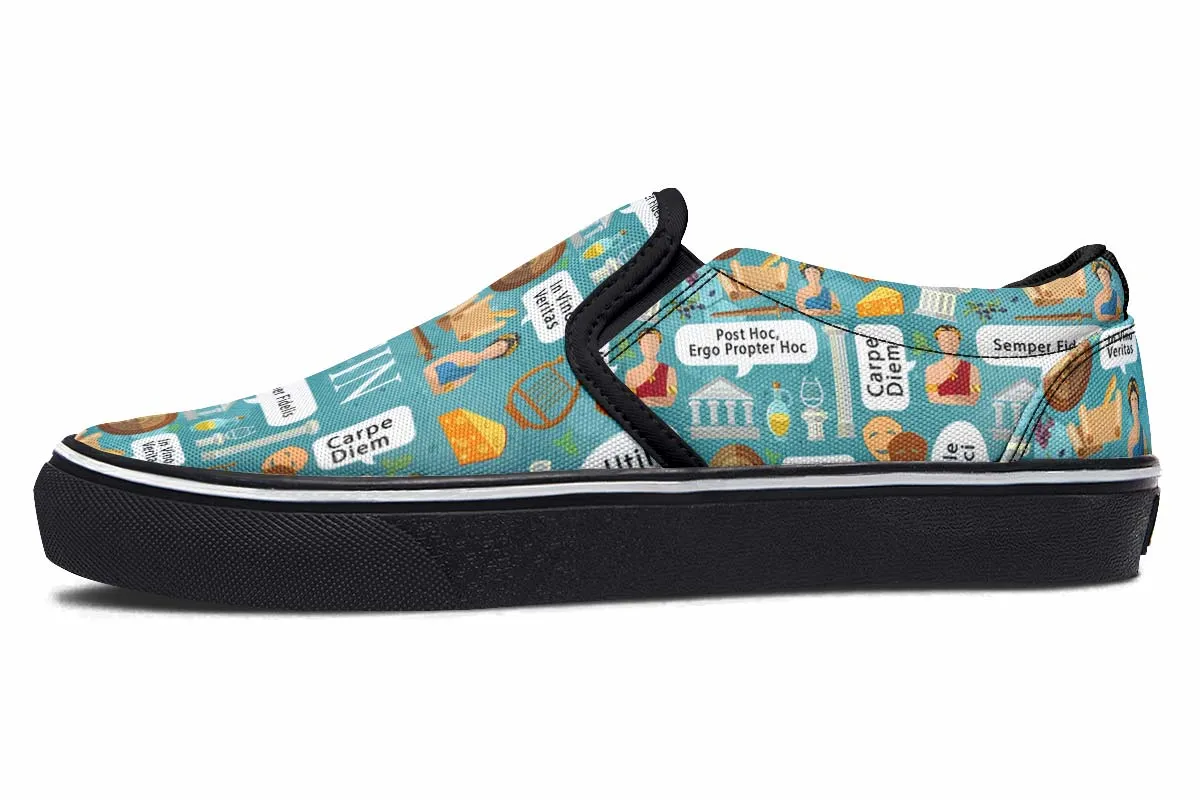 Latin Phrases Slip-On Shoes