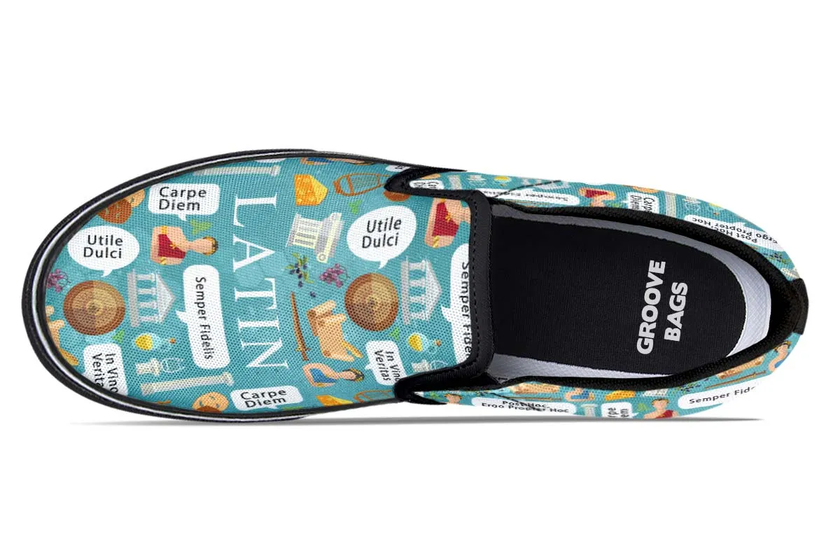 Latin Phrases Slip-On Shoes