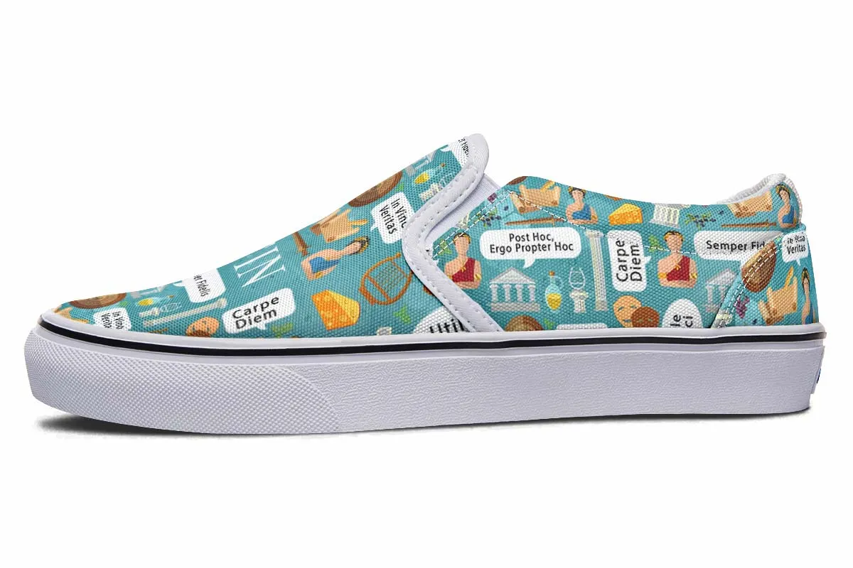 Latin Phrases Slip-On Shoes