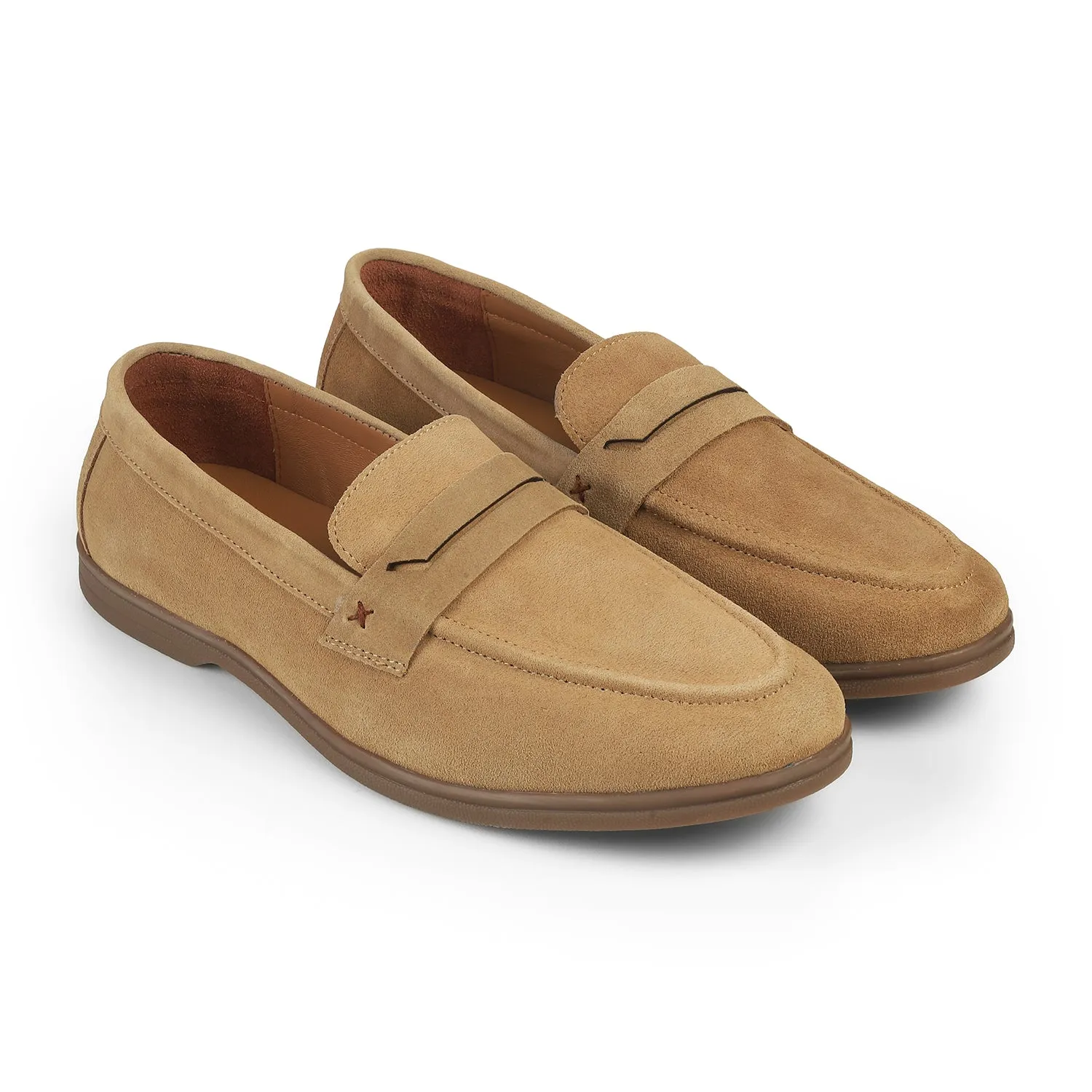 Tresmode Veni Beige Men's Suede Leather Loafers