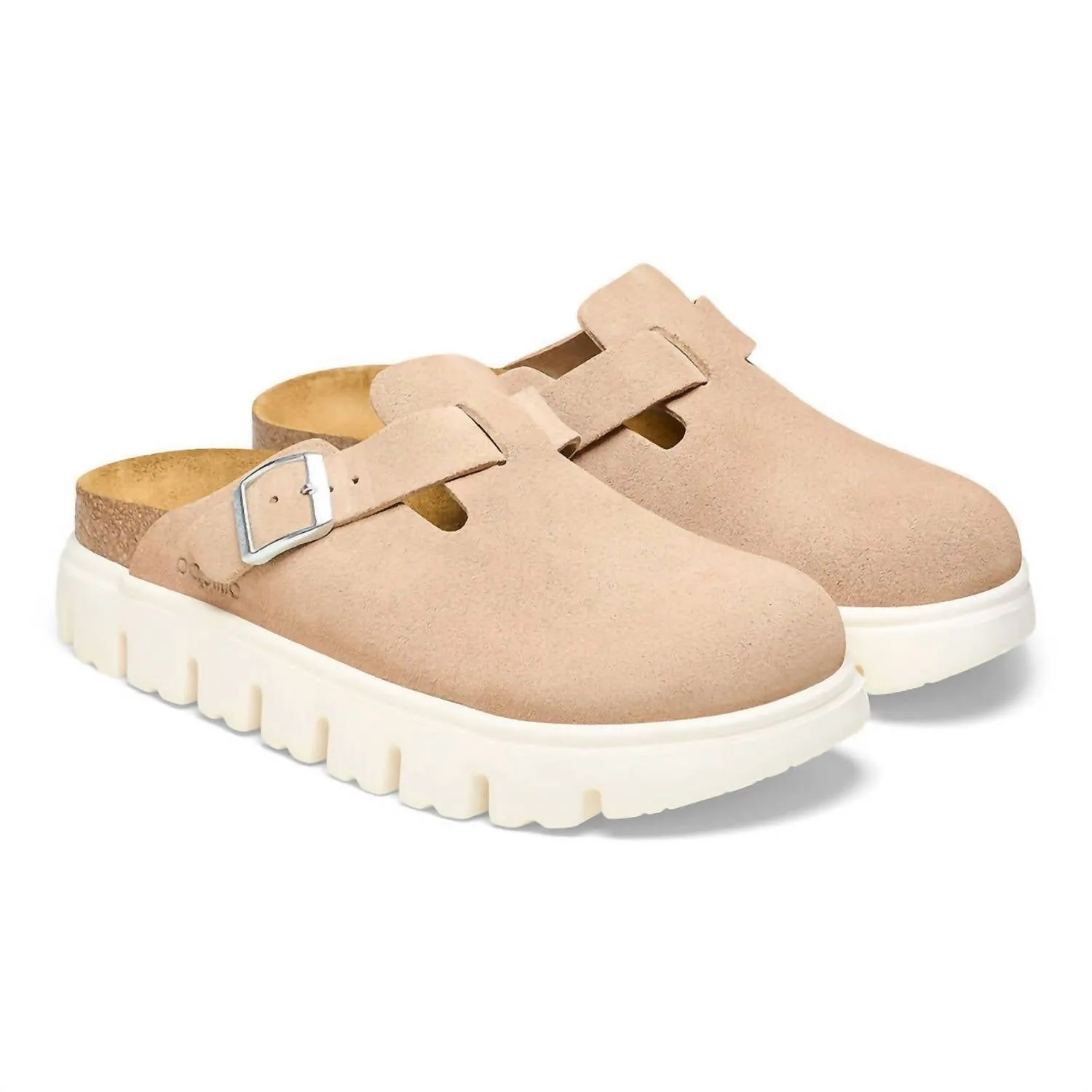 Women's Boston Chunky Clogs - Narrow In Warm Sand Suede