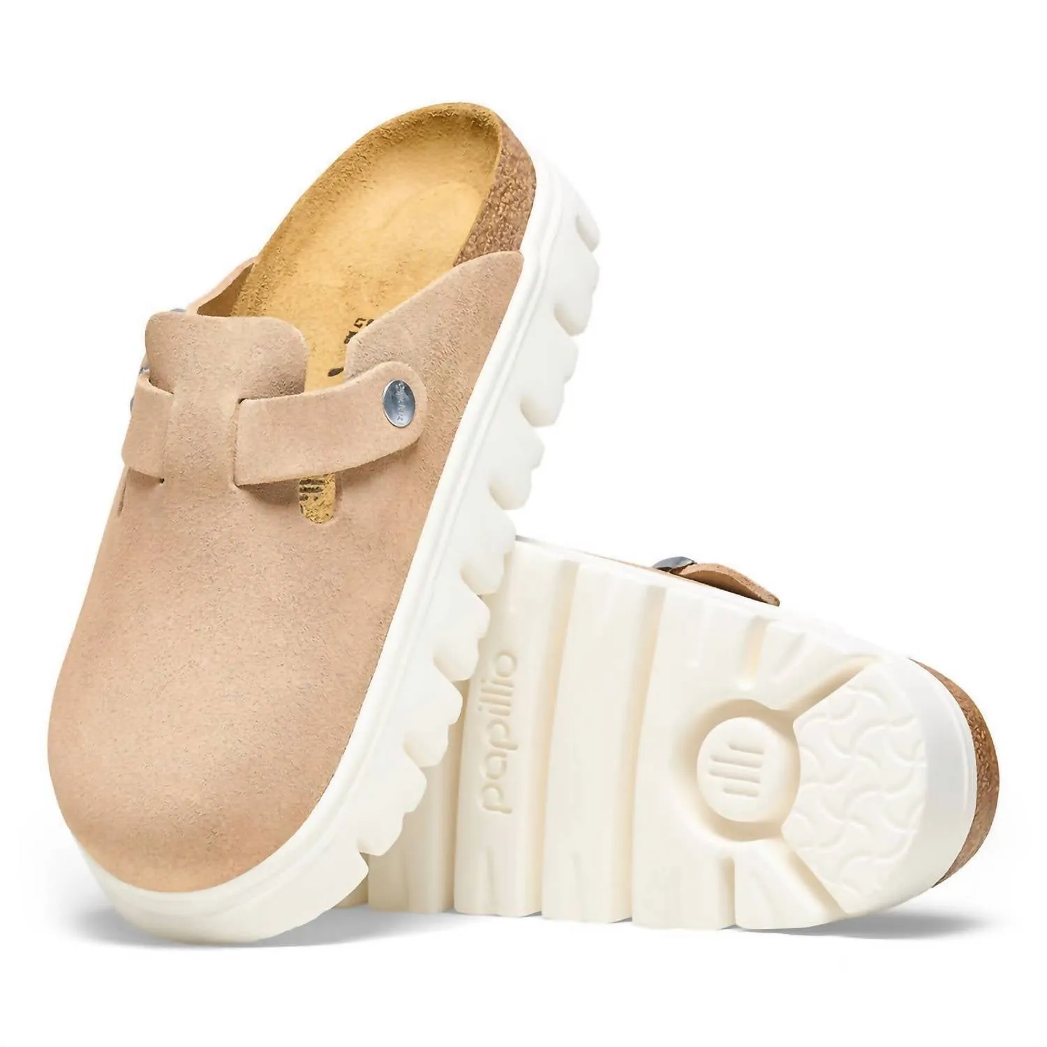 Women's Boston Chunky Clogs - Narrow In Warm Sand Suede