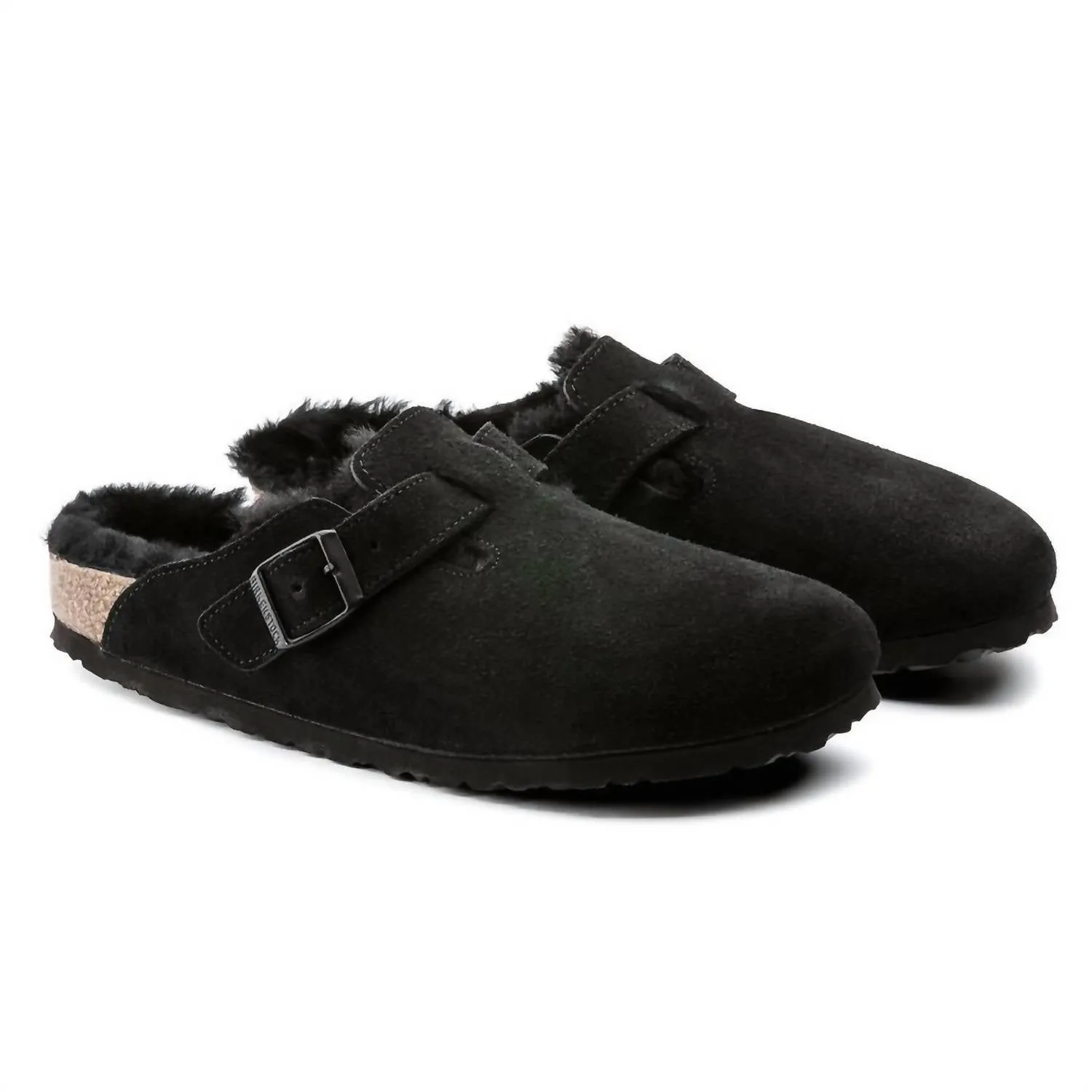 Women's Boston Shearling Suede Leather Clog In Black