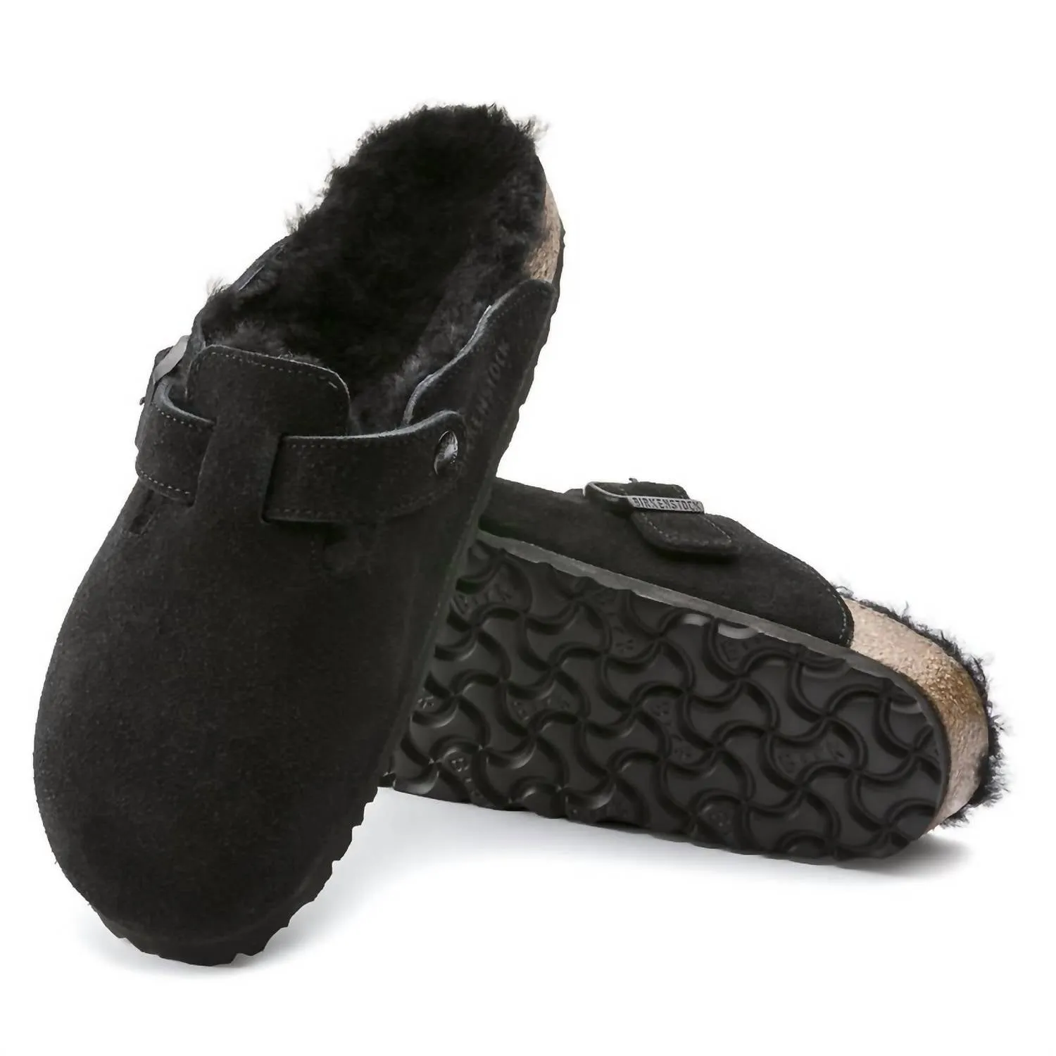 Women's Boston Shearling Suede Leather Clog In Black